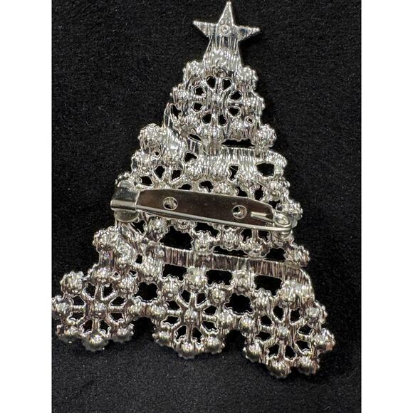 Sparkling Clear Rhinestone Christmas Tree Brooch Pin Silver-Tone CP37 - Picture 5 of 5